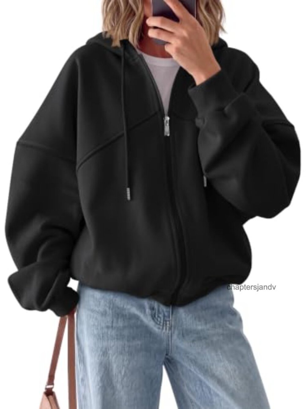 Full Zip Hoodie Oversized Fleece Sweatshirt Cotton Polyester